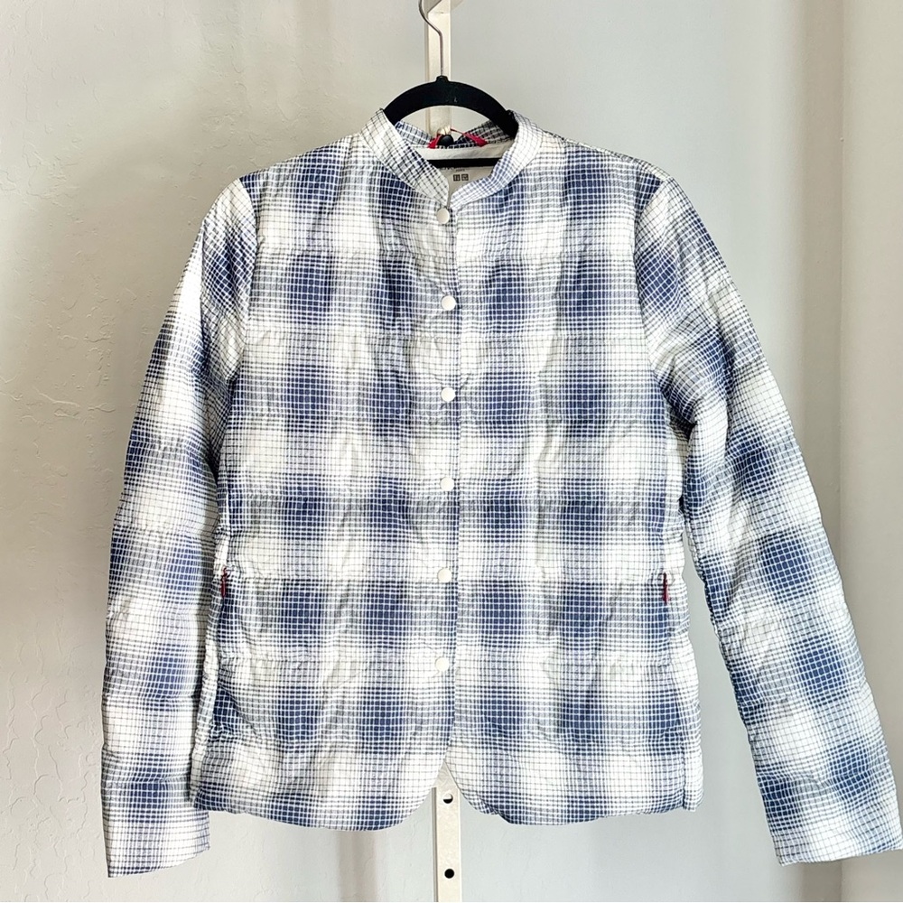 Uniqlo Ines de la fressange White Blue Snap Front Packable Jacket, Medium